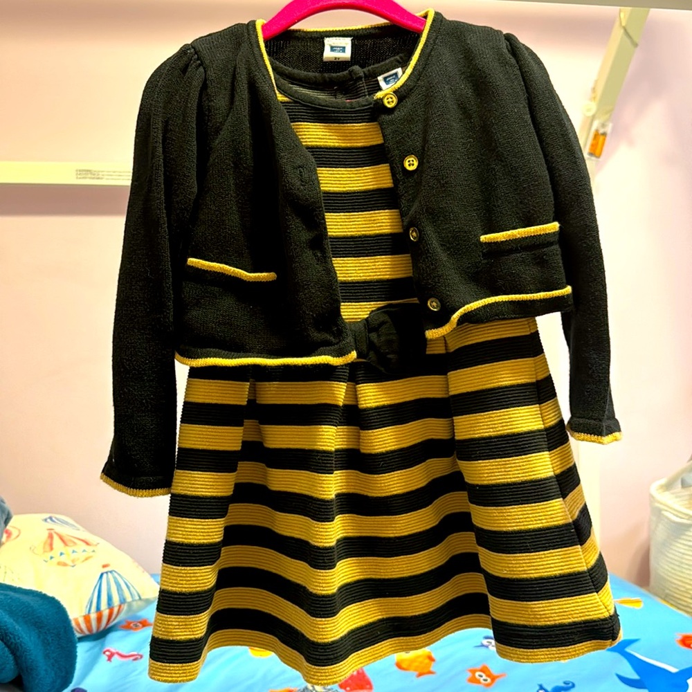 Janie And Jack Butterscotch Belle Black Tan Dress Striped Size 18-24mo